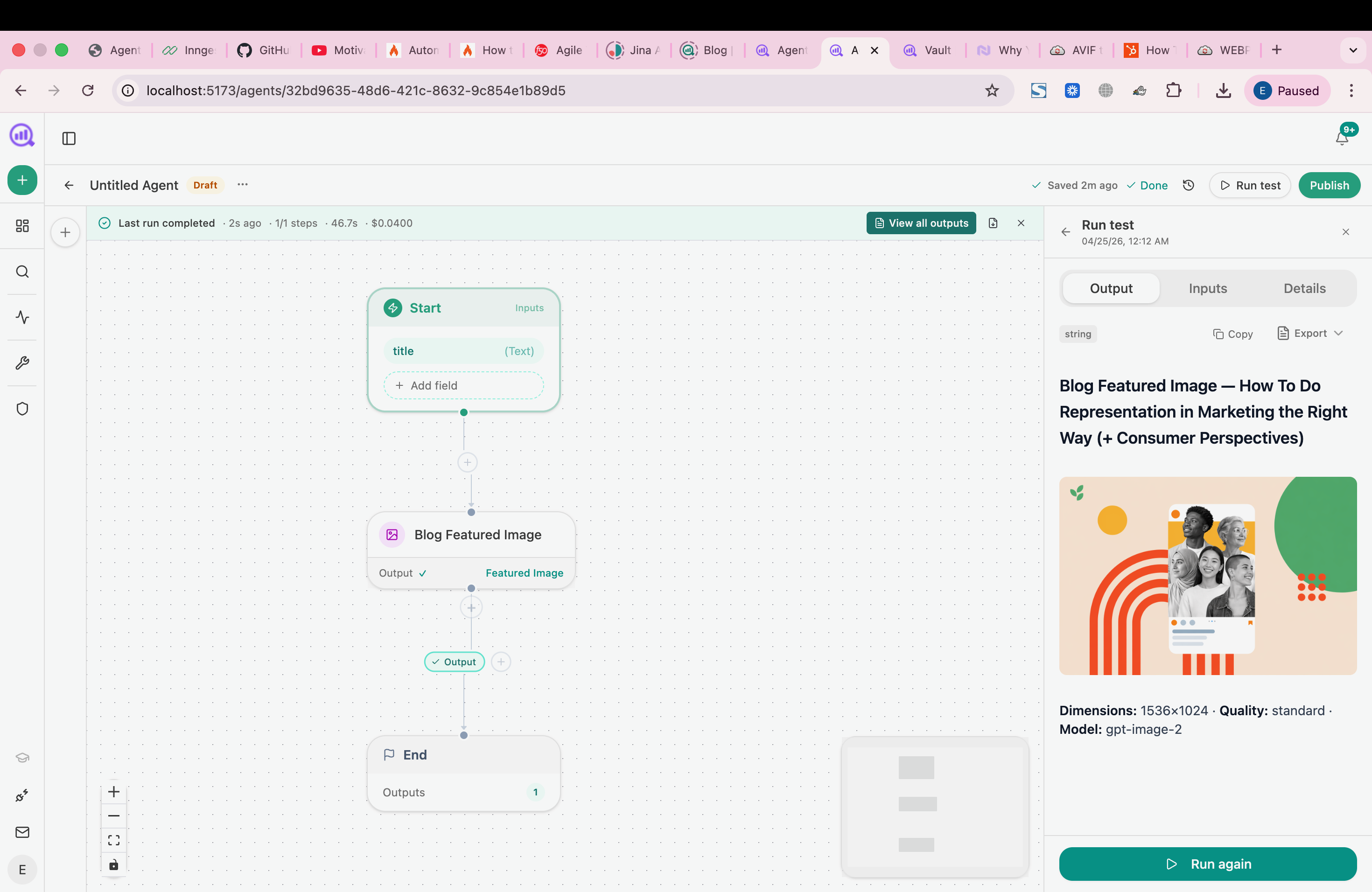 Analyze AI's Agent Builder canvas showing a scheduled monitoring workflow