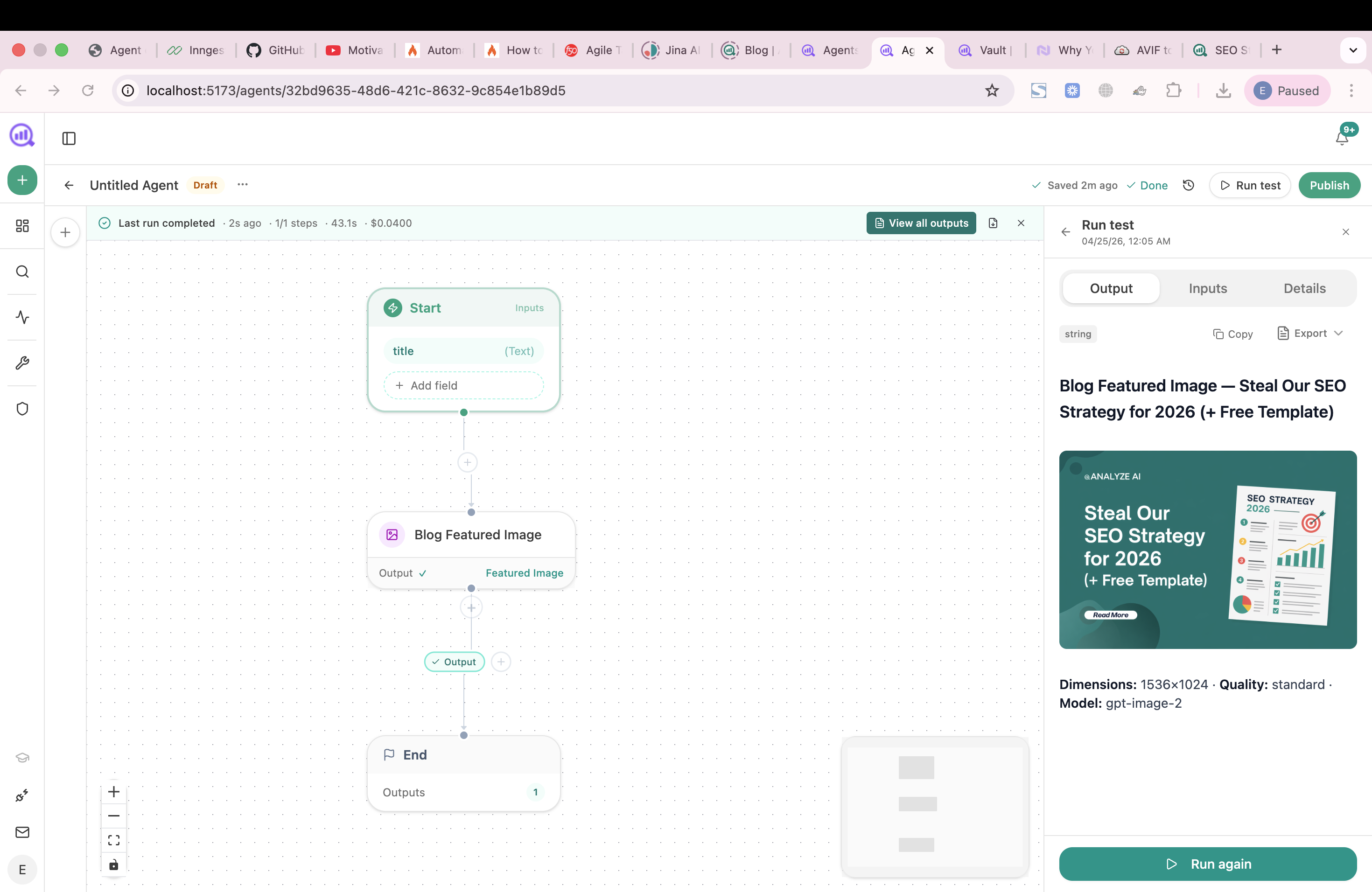 Analyze AI's Agent Builder canvas showing a monitoring workflow
