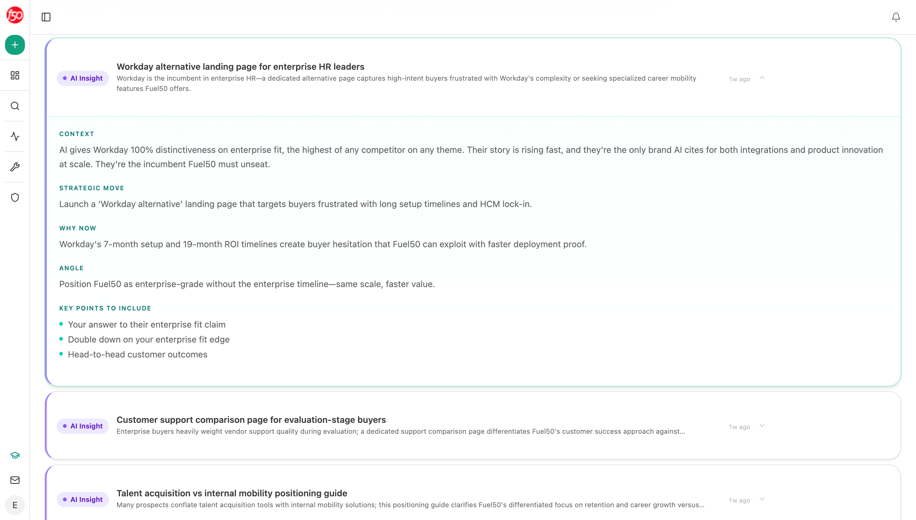 Analyze AI's Content Writer view showing individual content ideas with supporting detail